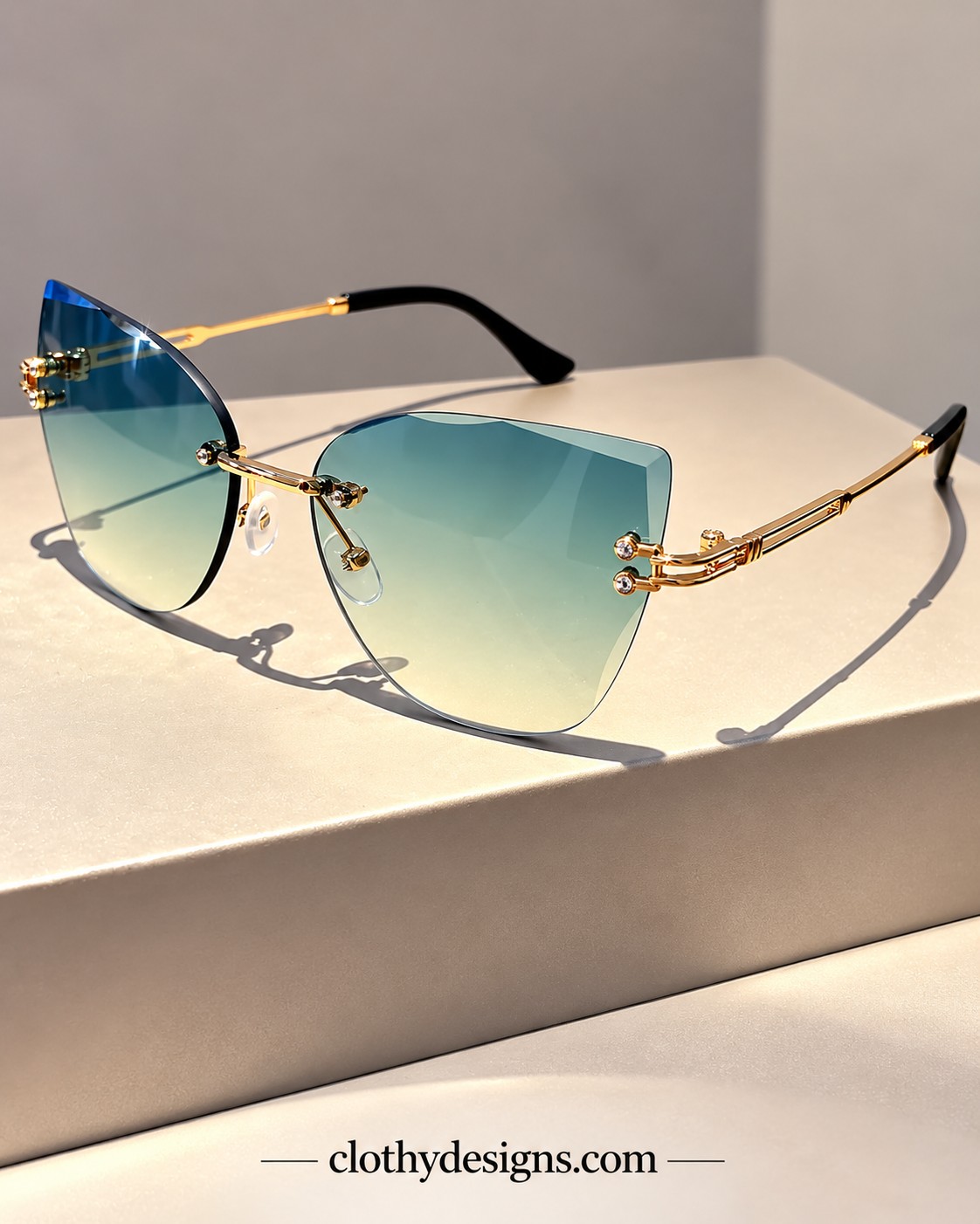 Women’s Rimless Cat Eye Sunglasses – Gradient Lens UV400 Protection Fashion Party Shades